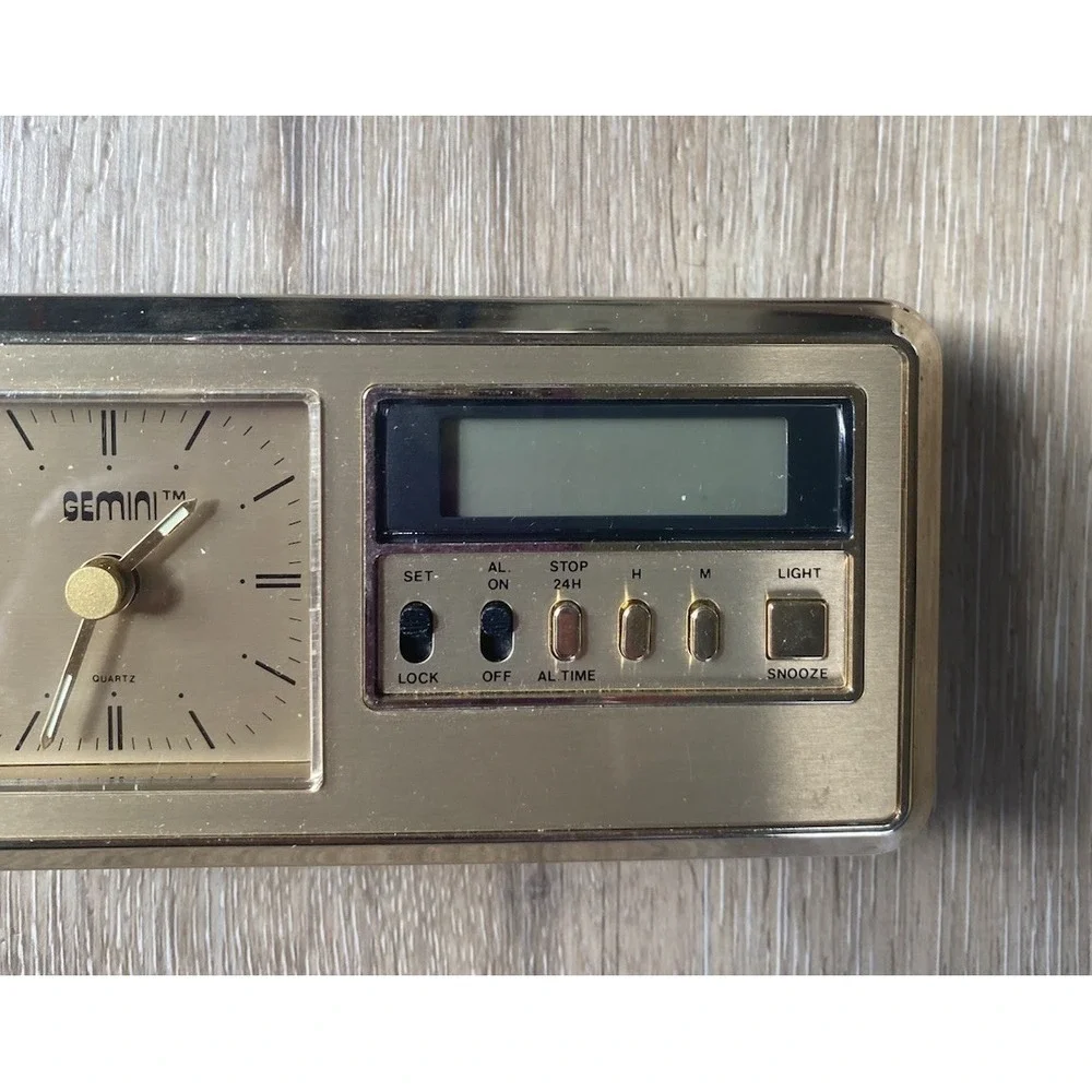 Vintage Traveling Mini Desk Travel Alarm LCD Quartz Clock Gemini - Untested